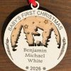 Personalized baby first christmas ornament in natural and painted birch wood by Ohio Basket Chic