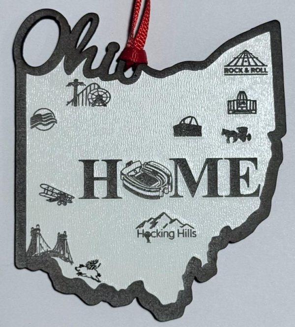 Handcrafted laser engraved wood state of Ohio landmark ornament perfect for an Ohio housewarming gift.
