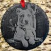 Custom pet photo ornament engraved on slate as a dog memorial gift
