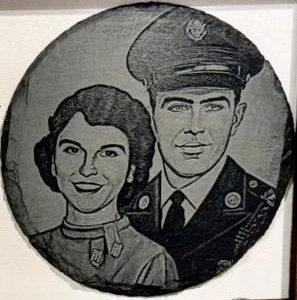 Ohio Basket Chic personalized family photo ornament laser engraved on 4 inch raw edge slate stone for wedding anniversary gift