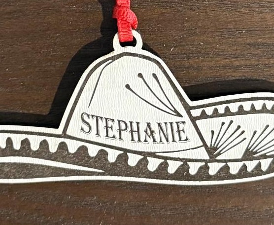 Personalized wood sombrero Christmas ornament with custom laser engraved name