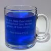 Personalized clear glass coffee mug. Perfect to add to a gift basket.