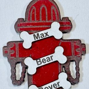 Personalized fire hydrant ornament for dogs with custom engraved name bones