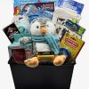 Boys get well soon basket care package with activities, games, plush, fleece blanket