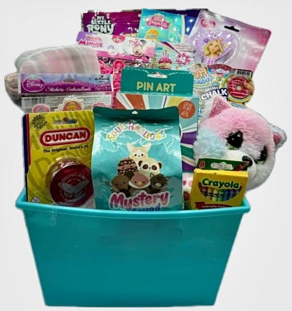 Premium custom laser engraved girls get well soon basket care package with plush animal and cozy blanket