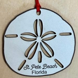 Personalized beach ornament with custom laser engraving and sand dollar design by Ohio Basket Chic