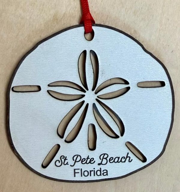 Personalized beach ornament with custom laser engraving and sand dollar design by Ohio Basket Chic
