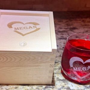 Ohio Basket Chic personalized heart gift set with custom engraved wooden keepsake box and matching engraved glass