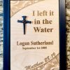 Personalized wooden baptism plaque engraved with baby name and date for a gift.