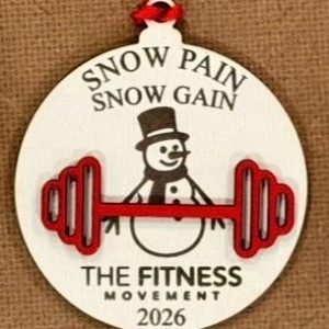 Personalized fitness barbell ornament hanging on a holiday tree, perfect gift for gym buffs.