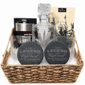 Personalized Retirement Bourbon Decanter Set Custom Whiskey Gift Basket