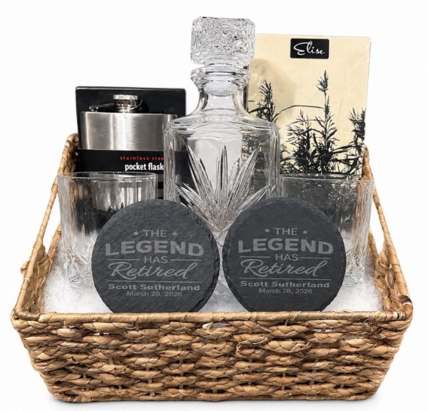 Personalized Retirement Bourbon Decanter Set Custom Whiskey Gift Basket