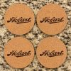 Set of 4 custom 3-inch cork coasters engraved with company logo for corporate gifts