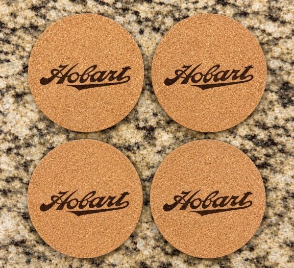 Set of 4 custom 3-inch cork coasters engraved with company logo for corporate gifts